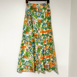 Vintage 70s Hippie Floral Bird Animal Print Maxi Skirt - Multicolor Size 29” S/M
